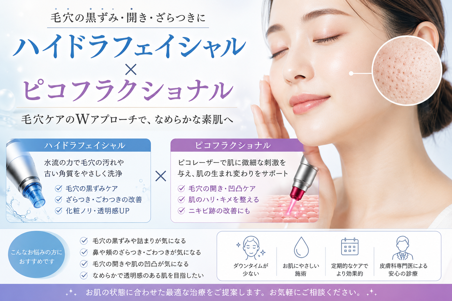 【毛穴の黒ずみ・ざらつき改善へ】ハイドラフェイシャル×レーザーで目指す、なめらかな素肌