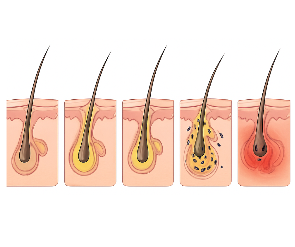 ニキビの原因と種類 — 毛穴の断面図